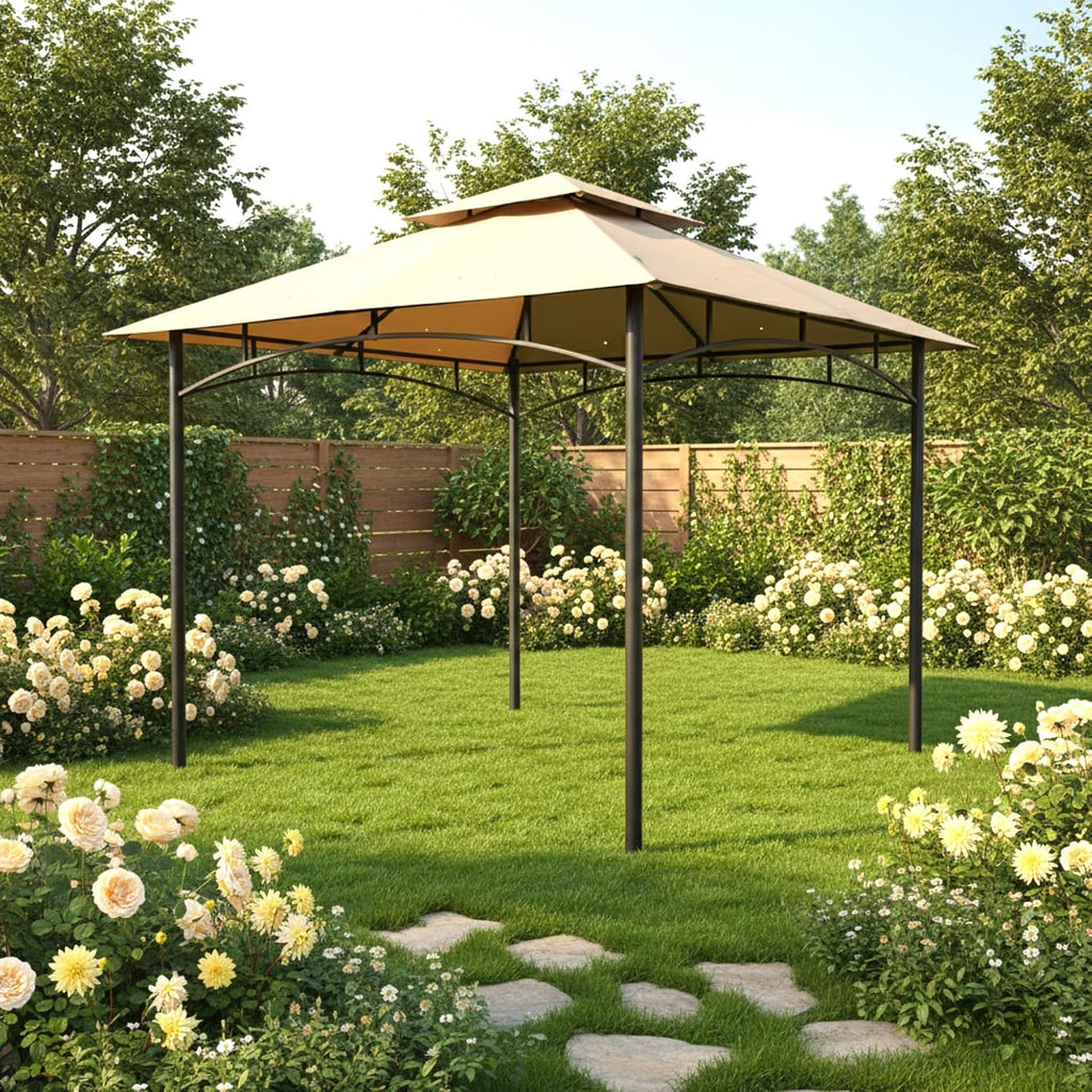 Garden Winds Reinforced Replacement Canopy Top Cover Compatible with The GHG-0909DP-NT, GHG-0808DP-beige ABCCANOPY 8' x 8' Gazebo - Classic Sand, Riplock 350