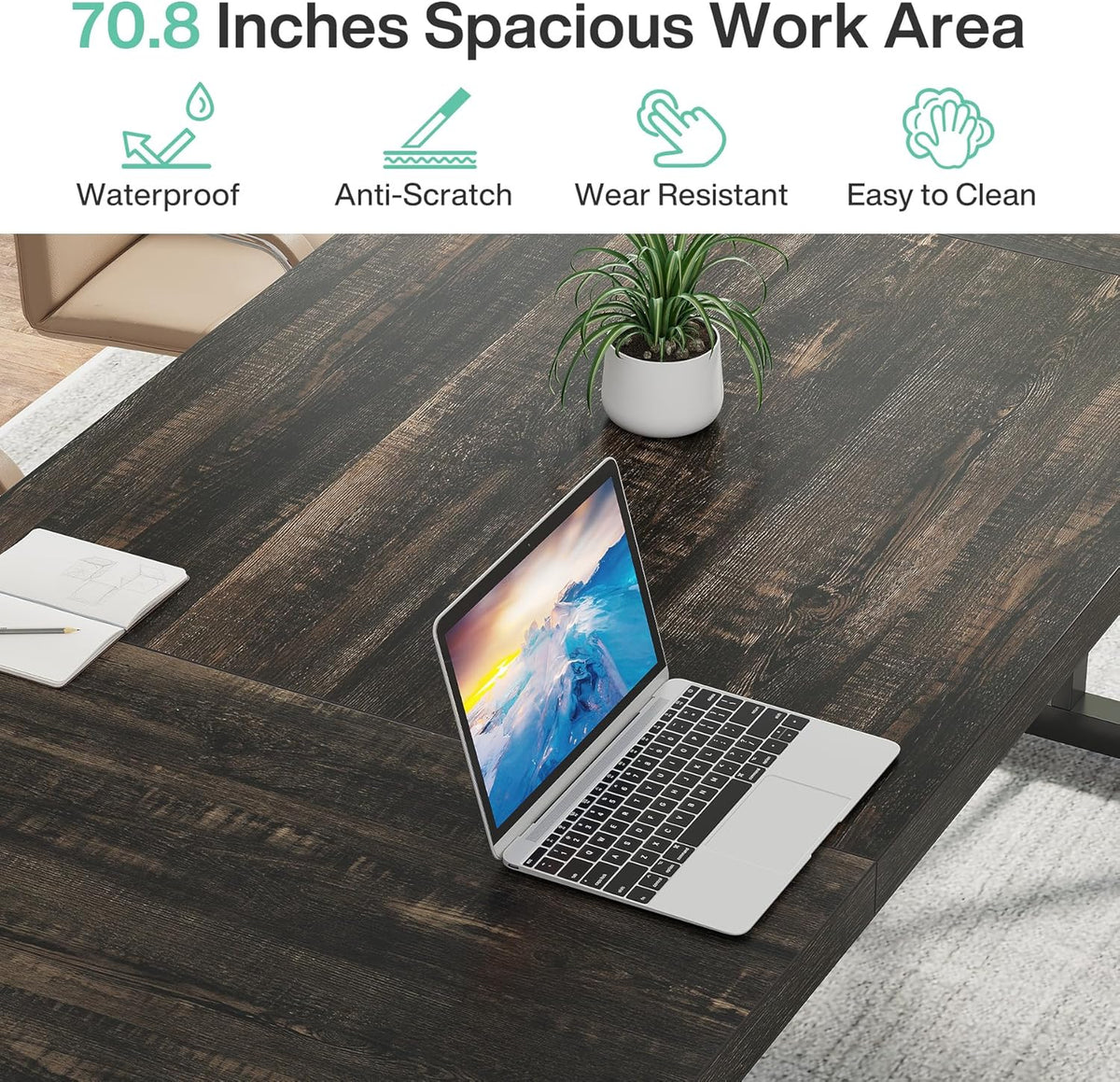 Tribesigns 70.8-Inch Executive Desk, Large Computer Office Desk Workstation, Modern Simple Style Laptop Desk Study Writing Table Business Furniture for Home Office (Black Oak, 70.8 Inch)
