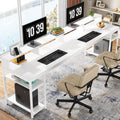 Tribesigns Two Person Desk with Monitor Stand, 78.74' Long Double Computer Office Desk with Storage Shelves, Large Gaming Desk Study Writing Table Workstation for Home Office (White)