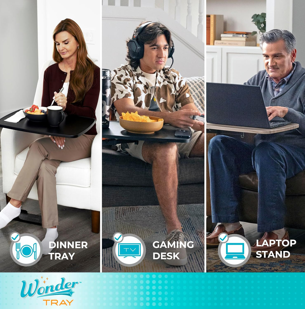Stander Wonder Tray, Adjustable Swivel Table, Large Laptop Stand, Couch Desk, Side Tables & Gaming Bench, TV-Trays for Eating on Couches, Chairs, Recliners, Black