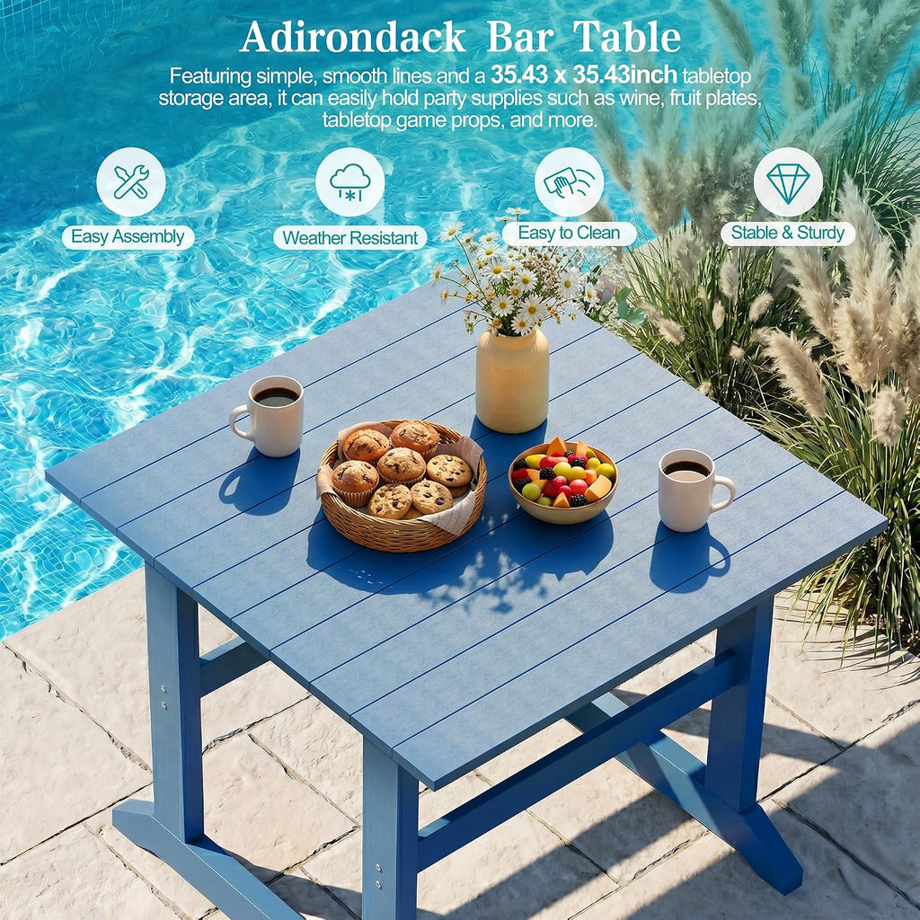 Vongrasig 5 Pieces Patio Dining Set, All Weather Outdoor HDPE Dining Furniture Set with Table and Chairs for 4, Garden Patio Furniture Set for Lawn, Backyard, Poolside, Blue