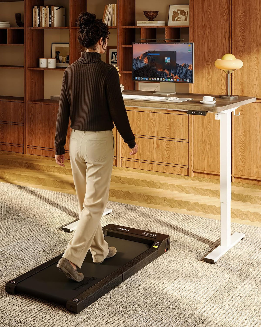 FLEXISPOT EN1 One-Piece Standing Desk with 1-Inch Thick Seamless Desktop, 48'x24' Electric Height Adjustable Desk for Home Office, Multi-Monitor Setups & Easy Assembly, Black Walnut