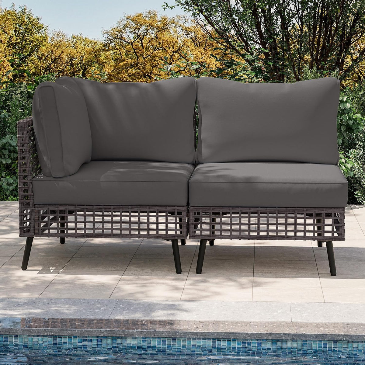 LAUSAINT HOME 2 Pieces Outdoor Sectional Sofa Set, All-Weather PE Wicker Rattan Patio Conversation Set with Thick Cushions & Coffee Table, Patio Furniture Set for Garden, Backyard, Porch (Grey)