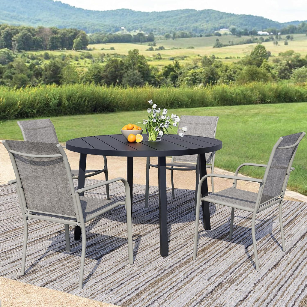 5-Piece Patio Furniture Set, Patio Table and Chairs Set of 4, Black Round Patio Table and Grey Chairs, Patio Furniture Set for Garden, Yard, Patio