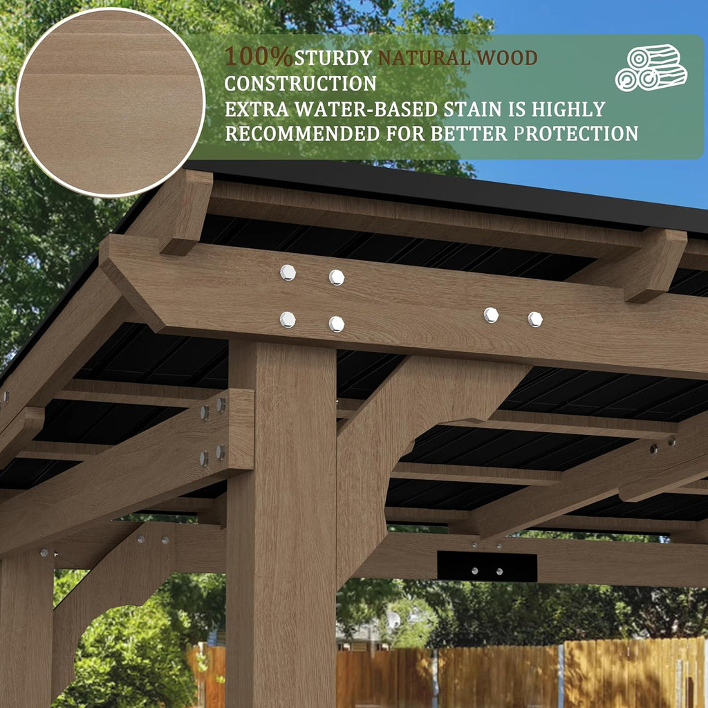 Yardenaler 8 x 10 FT Wooden Grill Gazebo with Sloping Metal Roof, Outdoor BBQ Grill Gazebo with 2 Grilling Workstations, BBQ Canopy for Outdoor Patio, Garden, Lawn, Light Mocha Brown