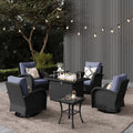 LayinSun 7 Pieces Outdoor Patio Furniture Set with Fire Pit Table, Rattan Wicker Sectional Swivel Rocker Chairs Sets
