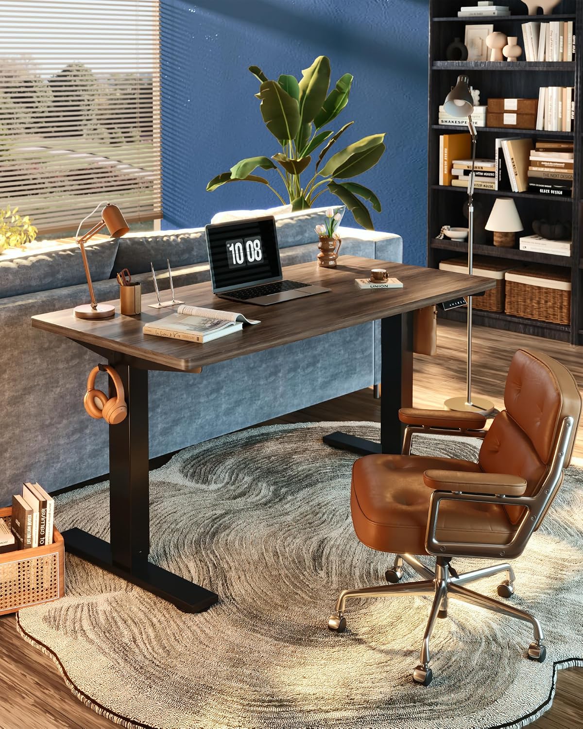 FLEXISPOT EN1 One-Piece Standing Desk, Electric Adjustable with 4 Memory Presets, 176 LBS Capacity, Stable & Quiet, Seamless Desktop for Home Office & Dual Monitors, 48'x24' Black Walnut
