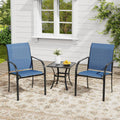 VICLLAX Outdoor Set for 2, Small Patio Table and Chairs Set of Stackable Patio Sling Chairs and Square Dining Table for Front Porch, Blue Fabric and Black Table