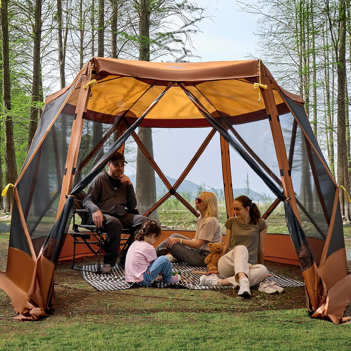 Timber Ridge Easy Pop Up Gazebo Canopy Tent for Camping, 11.5 X 9.8 Ft Portable Instant Screenhouse, Pop Up Screened in Canopy with Netting for Backyard, Patio, Outdoor, Tailgating, Picnics, Orange