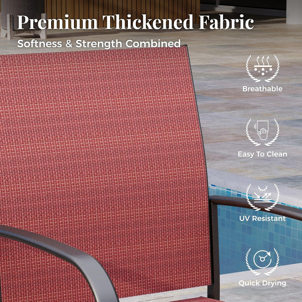MIXPATIO 5 Pieces Patio Table and Chairs Set, 4 Person Outdoor Dining Furniture Set, 4 Red Textilene Chairs and 37' Square Metal Table with Umbrella Hole, for Deck Backyard Lawn