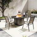 5 Pieces Patio Furniture Set with 48' CSA Approved/55000 BTU Outdoor Round Gas Fire Pit Table,Outdoor Conversation Set with 4 Stackable Patio Dining Chairs for Outdoor,Patio,Backyard