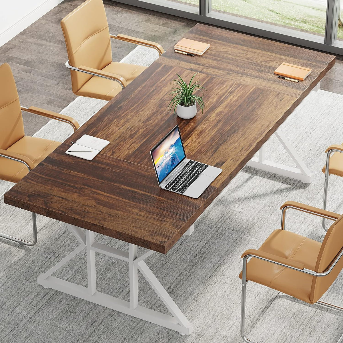 Tribesigns 70.8-Inch Executive Desk, Large Computer Office Desk Workstation, Modern Simple Style Laptop Desk Study Writing Table Business Furniture for Home Office (Brown/White, 70.8 Inch)