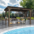 Yardenaler 6 x 13 FT Wooden Grill Gazebo with Sloping Metal Roof, BBQ Canopy with Stakes for Outdoor Patio, Garden, Lawn, Light Mocha Brown