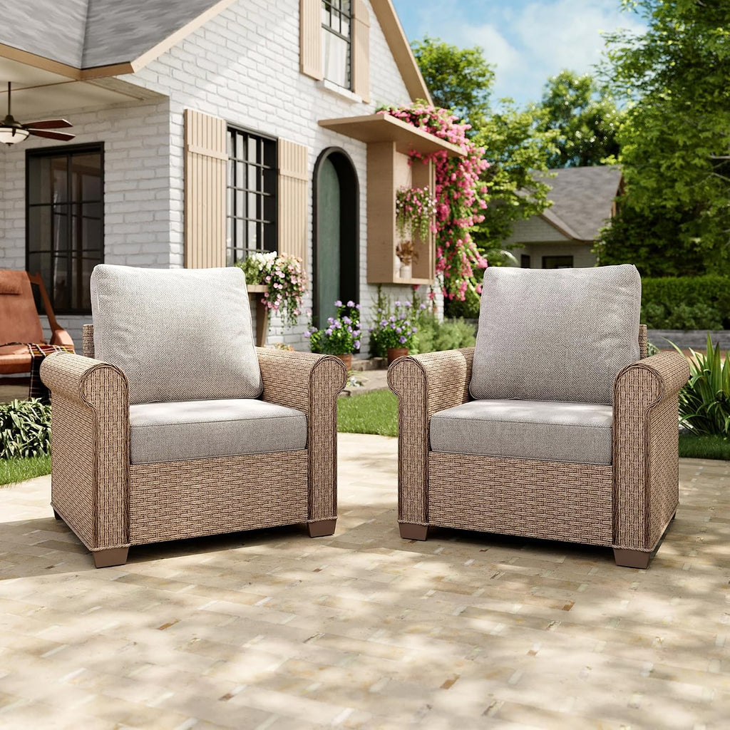 MIXPATIO Patio Furniture Set 2 pcs, Wicker Outdoor Patio Furniture, 2 Single Chairs, Rattan Patio Conversation Set for Backyard Deck, Beige