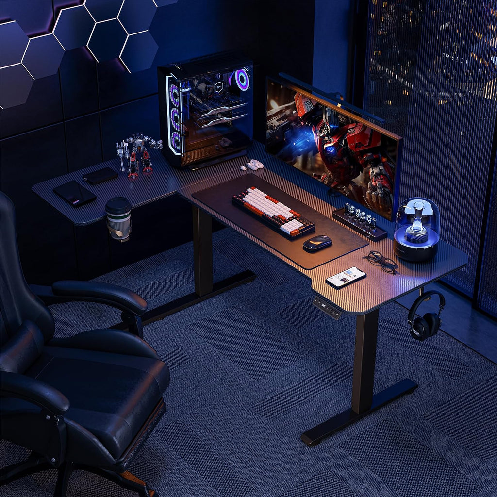 Acrolix 59 Inch L Shaped Standing Desk Adjustable Height,Gaming Electric Corner Standing Desk, Sit Stand Computer Table with Reversiable Splice Board, Black Carbon