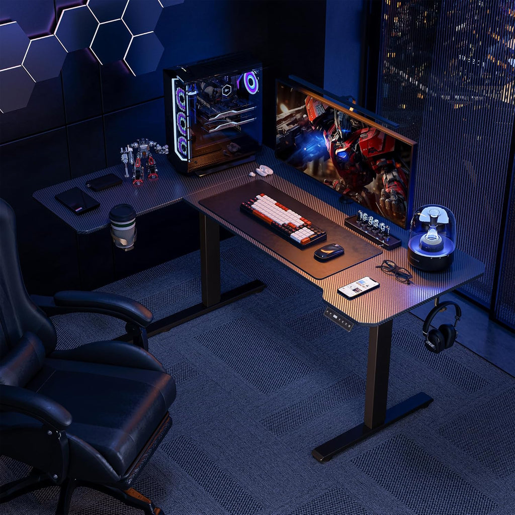 Acrolix 51' Reversiable L-Shaped Electric Standing Desk Adjustable Height Gaming Stand Up Corner Desk Sit Stand Home Office Computer Desk with Splice Board,Black Carbon Top