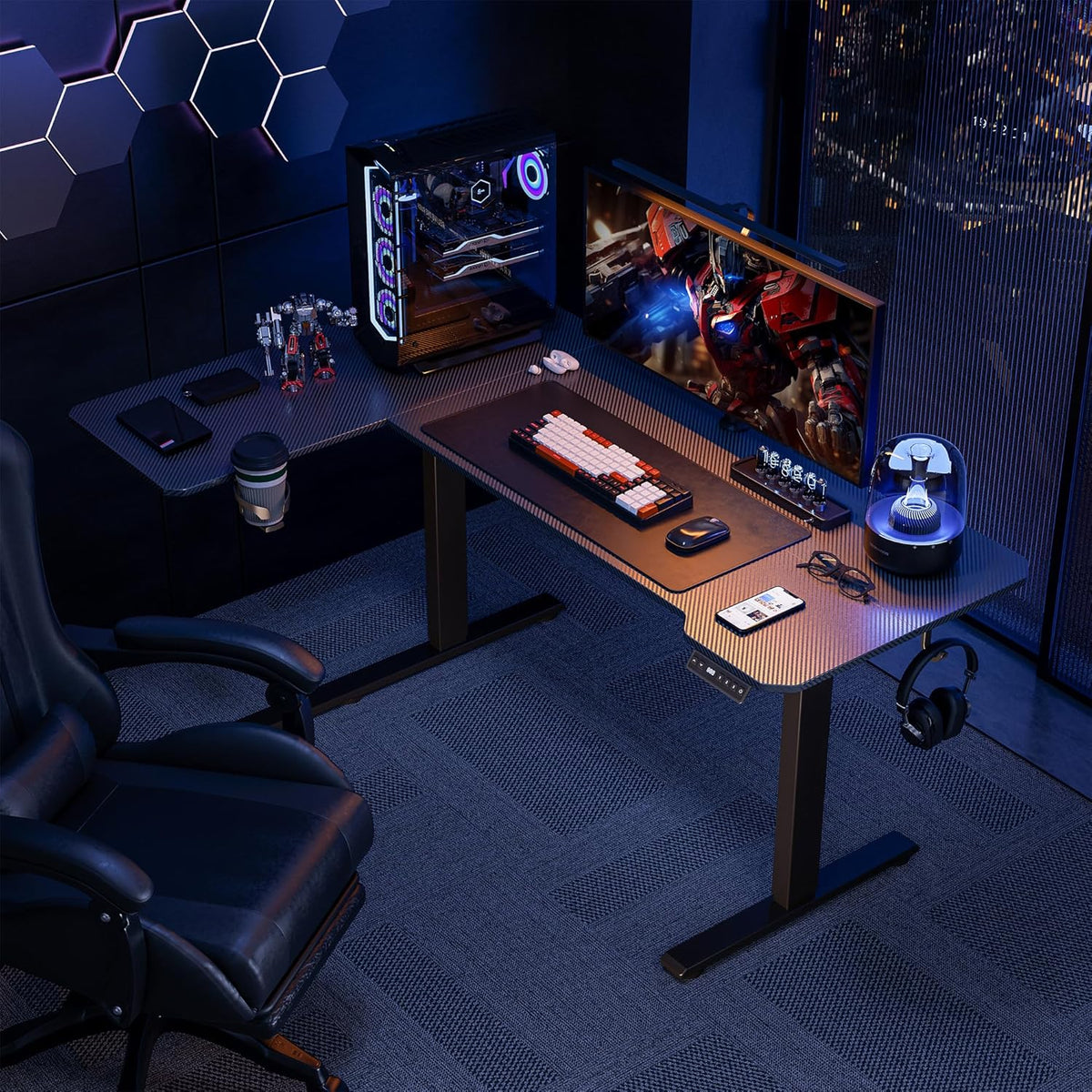 Acrolix 51' Reversiable L-Shaped Electric Standing Desk Adjustable Height Gaming Stand Up Corner Desk Sit Stand Home Office Computer Desk with Splice Board,Black Carbon Top
