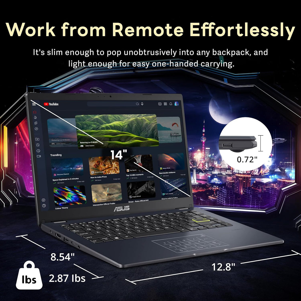 ASUS 14' FHD Laptop, Intel Pentium N6000 Processor, 4GB RAM, 64GB eMMC, Intel UHD Graphics, 720p Webcam, Wi-Fi, Bluetooth, Windows 11, Star Black (Renewed)