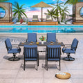 7-Piece Patio Dining Set Outdoor Conversation Set,Metal Outdoor Furniture Set with Umbrella Hole Cut-Out 78.7' x 35.4' Table and 6 Metal Chairs for Backyard,Garden,NavyBlue