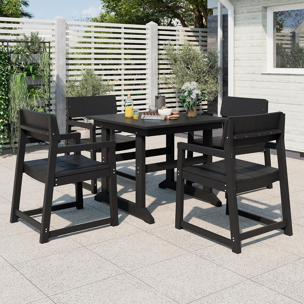 Vongrasig 5 Pieces Patio Dining Set, All Weather Outdoor HDPE Dining Furniture Set with Table and Chairs for 4, Garden Patio Furniture Set for Lawn, Backyard, Poolside, Black
