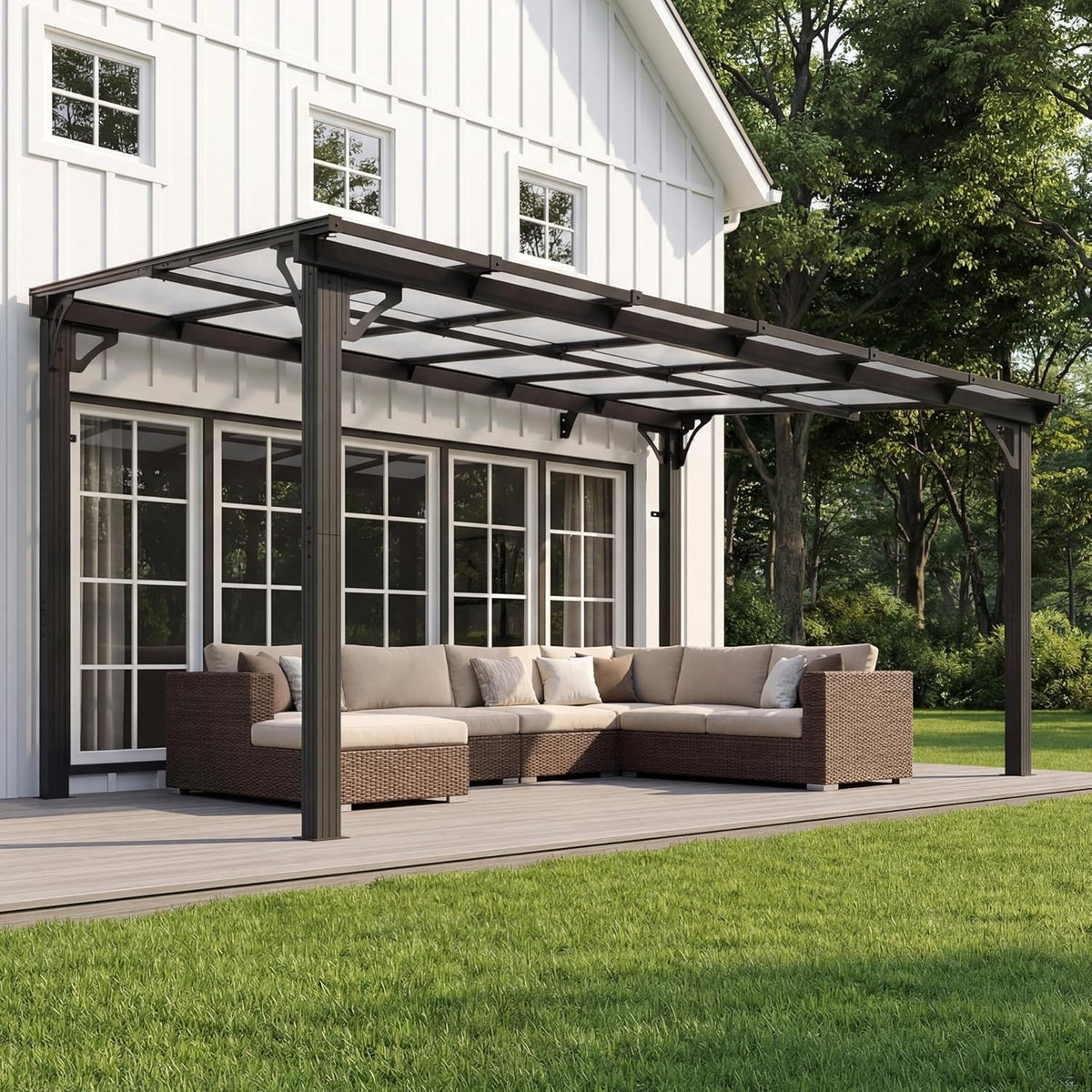 AirWire 10x12 FT Gazebo,Wall Mounted Gazebo Awnings with Polycarbonate Roof on Clearance, Patio Covers for Shade and Rain, Lean to Gazebo Hardtop Pergolas for Patios, Decks, Backyard