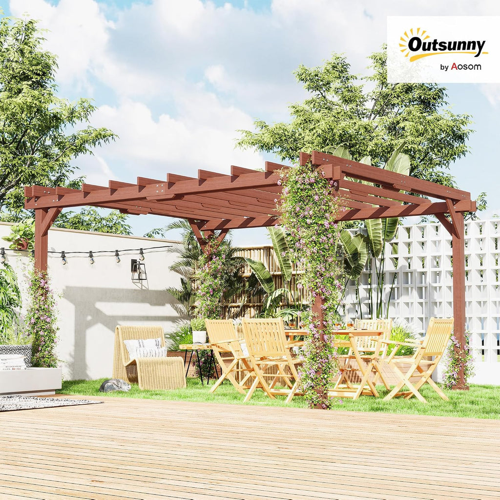 Outsunny 11' x 12.5' Outdoor Pergola, Wood Pergola Gazebo Grape Trellis with Stable Structure for Climbing Plant Support, Patio, Deck, Backyard, Lawn