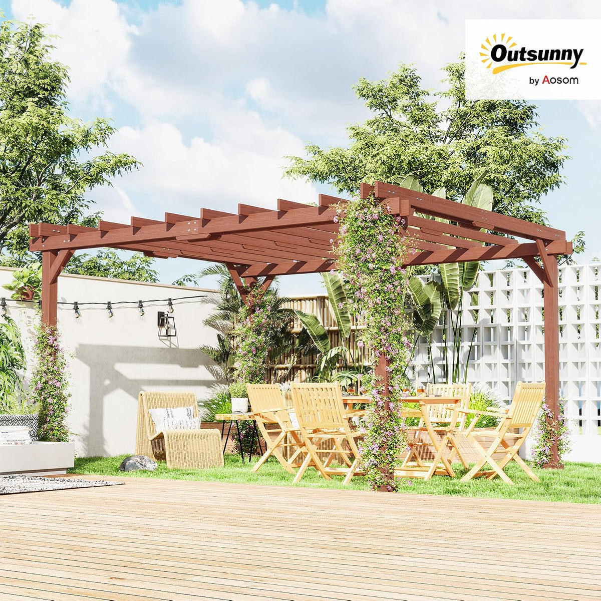 Outsunny 11' x 12.5' Outdoor Pergola, Wood Pergola Gazebo Grape Trellis with Stable Structure for Climbing Plant Support, Patio, Deck, Backyard, Lawn