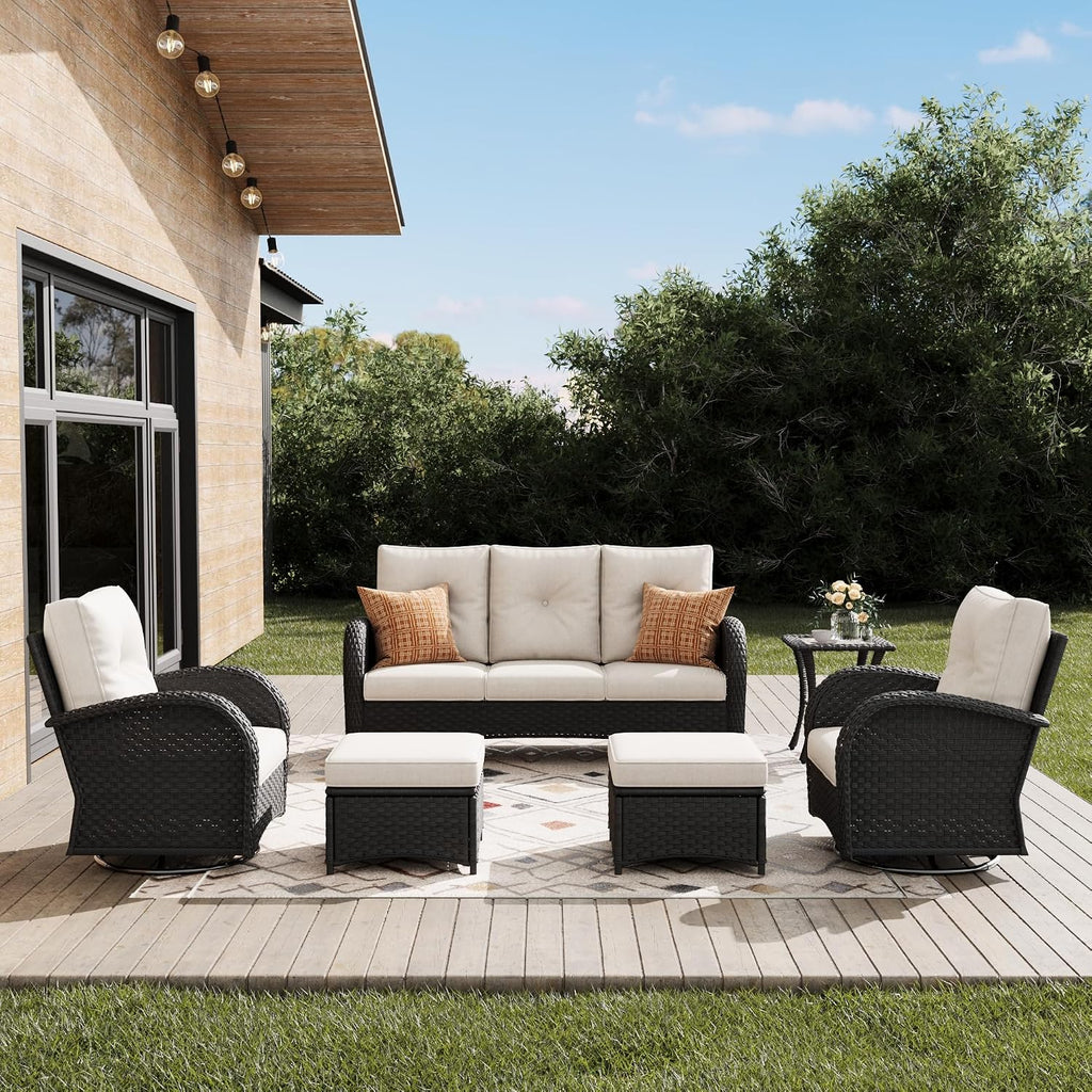 Outdoor Patio Furniture Sets 6 Pieces Wicker Swivel Rocker Chairs and Sofa Sets with Coffee Table for Backyard Deck
