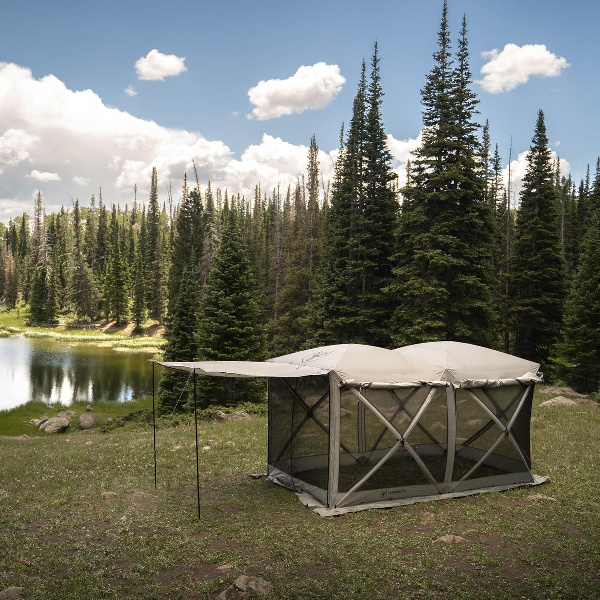 Gazelle Tents™ Tandem Gazebo, Easy Pop-Up Hub Screen Tent, Durable, TriTech Mesh, Waterproof, UV Resistant, 10-Person, Agave Green, 89' x 86' x 156', GG800AG