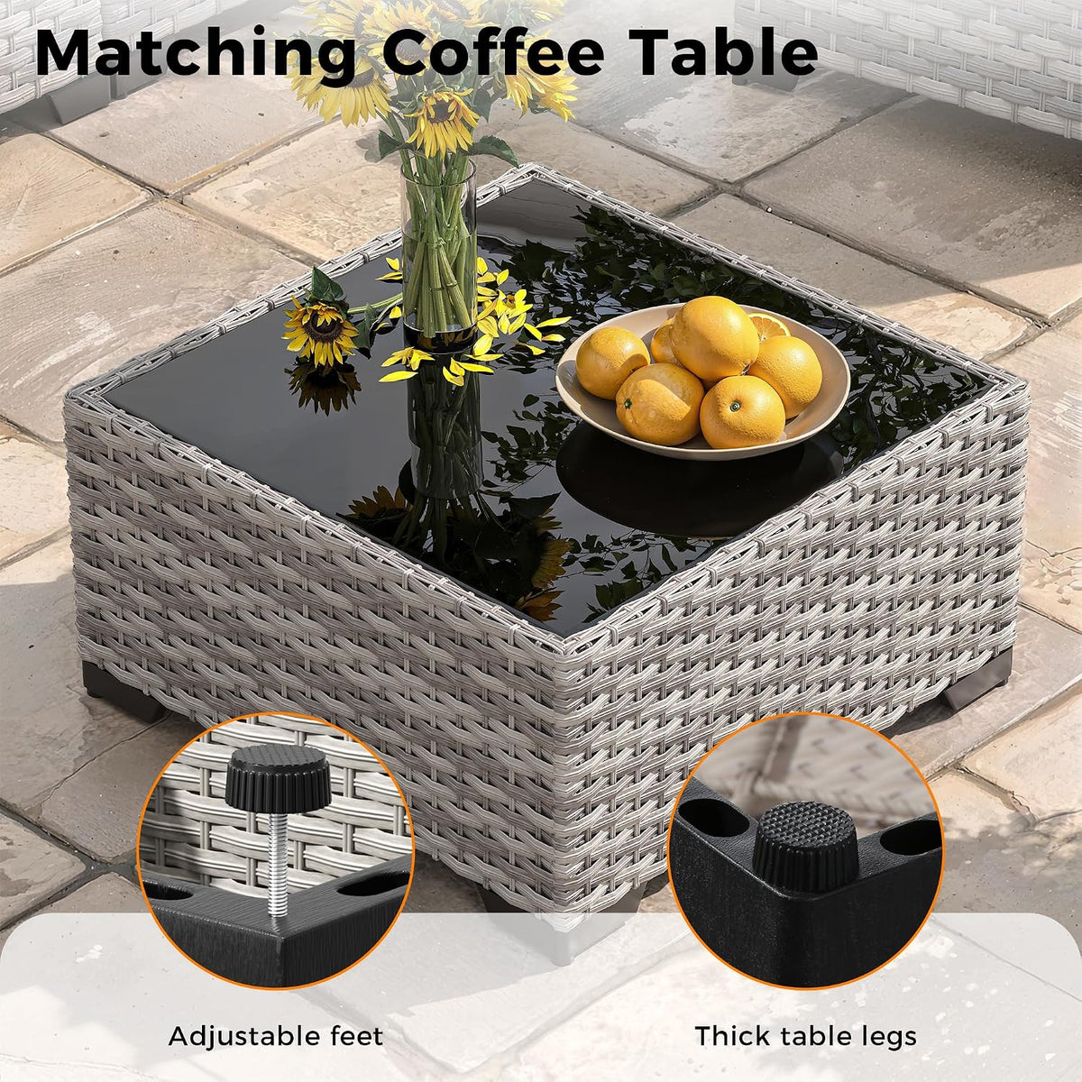 8-Seat Modern Patio Furniture Set with Swivel Rocking Chairs, Thick 4″ Cushions, Dual-Strand Wicker Rattan, Rust-Resistant Steel Frame – Outdoor Conversation & Modular Sectional,Black