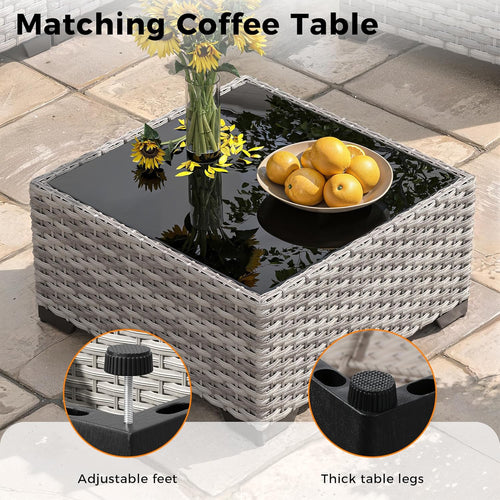 6-Piece Outdoor Patio Furniture Set, All-Weather Wicker Sectional Sofa with Deep Seating 4' Cushions, Heavy-Duty Steel Frame, Modular Rattan Couch for Backyard, Deck & Garden, Black