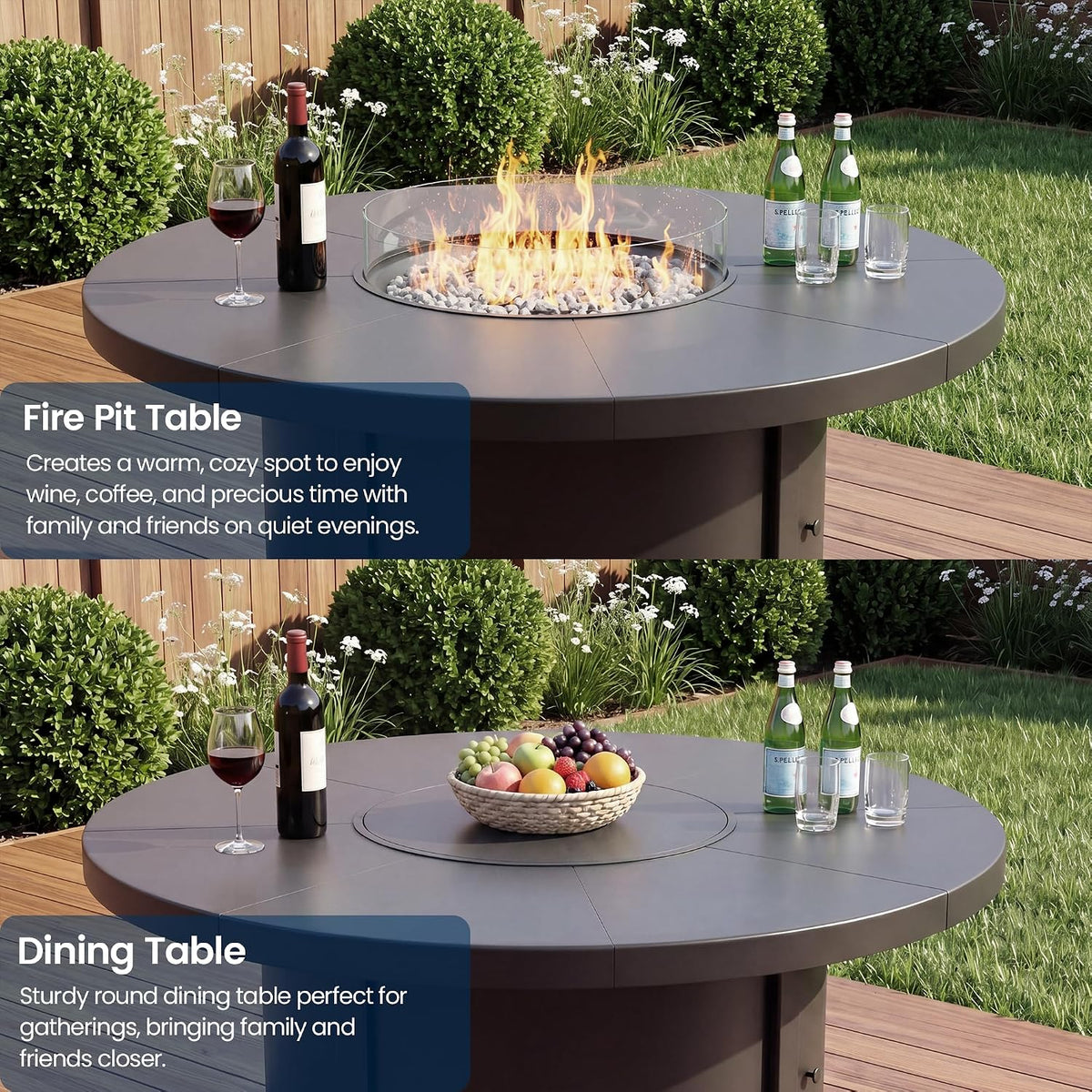 Aluminum Outdoor Patio Furniture Set,5 Pieces 4 Seats Patio Conversation Sets with 48' Round Propane Fire Pit Table,Metal Furniture Set with Thick Cushion,Navy Blue