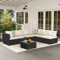 7-Piece Outdoor Patio Furniture Set – Handwoven All-Weather Rattan & 4' Thick Waterproof Cushions, Wicker Outdoor Conversation Sets with Coffee Table for Deck, Backyard, Garden, 2026, Black/Beige