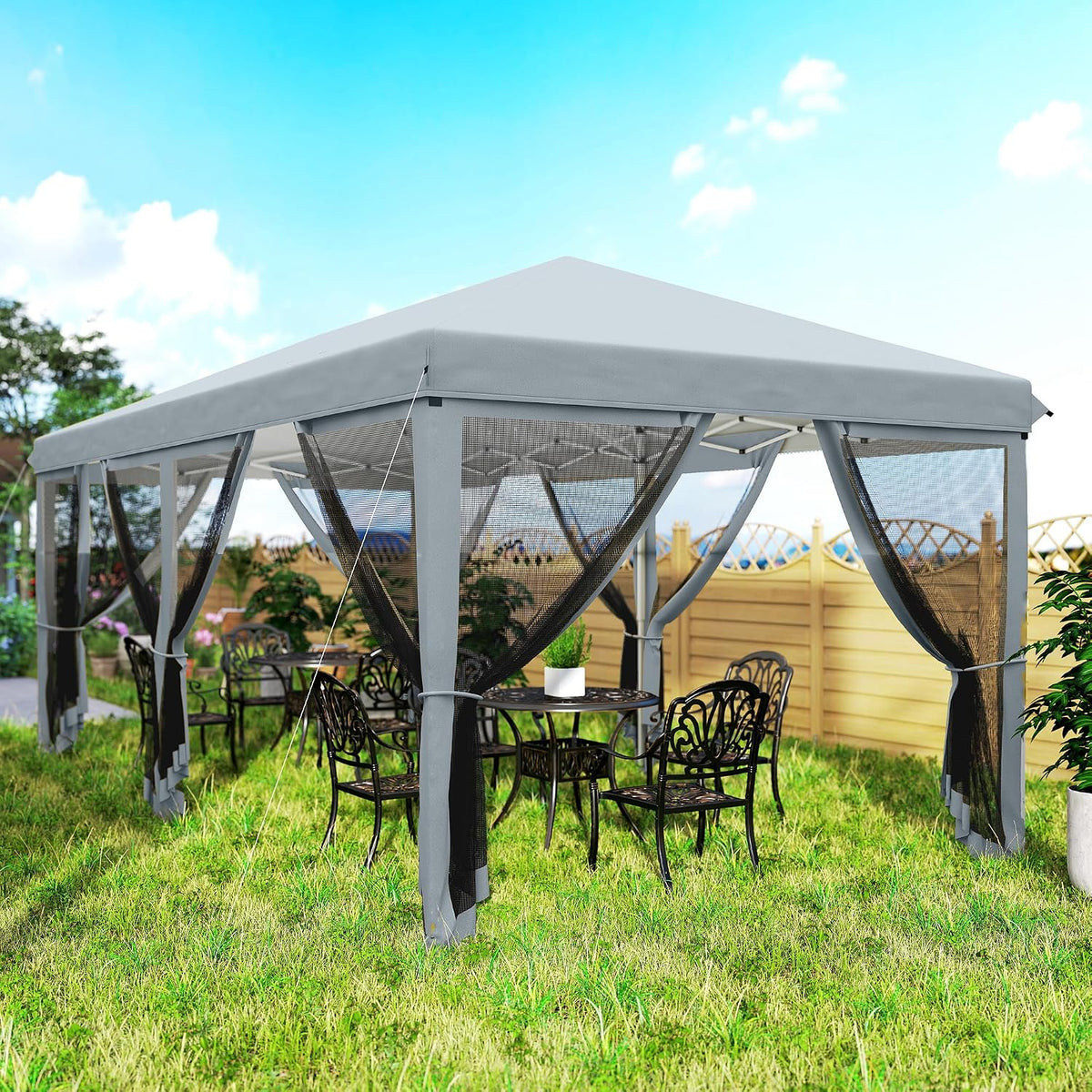 Outsunny 10' x 20' Pop Up Canopy Tent with Netting, Heavy Duty Instant Sun Shelter, Large Tents for Parties with Carry Bag for Outdoor, Garden, Patio, Gray