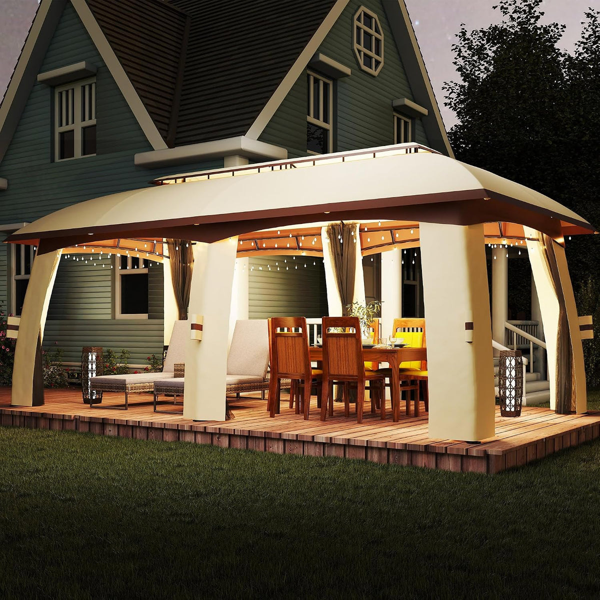 Outsunny 10' x 20' Patio Gazebo, Outdoor Gazebo Canopy Shelter with Netting, Vented Roof, Steel Frame for Garden, Lawn, Backyard, and Deck, Beige