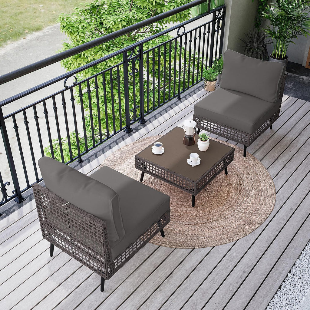 LAUSAINT HOME 3 Pieces Outdoor Sectional Sofa Set, All-Weather PE Wicker Rattan Patio Conversation Set with Thick Cushions & Coffee Table, Patio Furniture Set for Garden, Backyard, Porch (Grey)