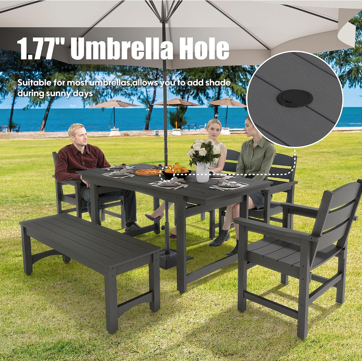 HIPS All-Weather Patio Dining Table Sets 6-Piece,Outdoor Table and Chairs,Dining Furniture Set with Umbrella Hole,Patio Table and Chairs Sets for 6|for Lawn, Garden, Backyard, Poolside