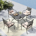 MFSTUDIO Patio Table and Chairs Set, Outdoor Dining Set for 4 with Umbrella Hole, 5 Piece Patio Dining Sets for Deck, Poolside, Backyard, Garden