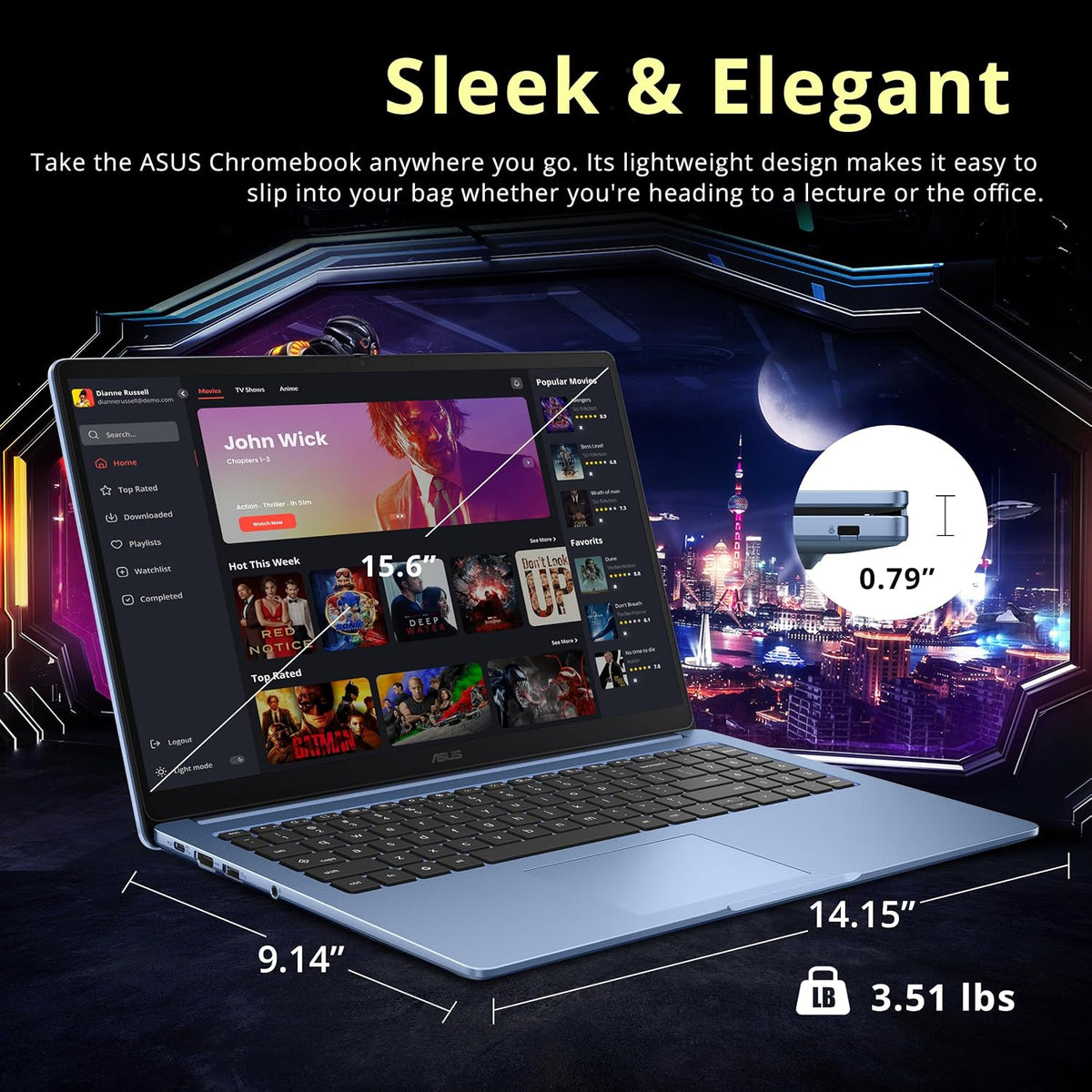 ASUS Chromebook CX15 15.6' FHD IPS Laptop, Intel Celeron N4500, 4GB RAM, 640GB Storage (128GB eMMC+512GB Docking Station Set), Intel UHD Graphics, Number Pad, Webcam, WiFi 6, Chrome OS, Fabric Blue