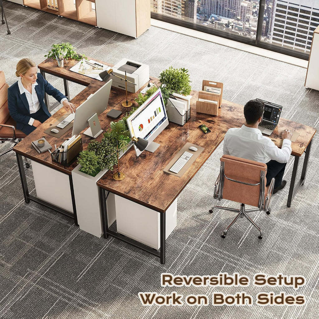 Huuger 55 Inch L Shaped Desk with Power Outlets and USB-C Port, 0.95 Inch Thicker Desktop, Reversible Computer Desk, Larger Office Corner Gaming Desk, Metal Frame, for Home Office, Study, Rustic Brown