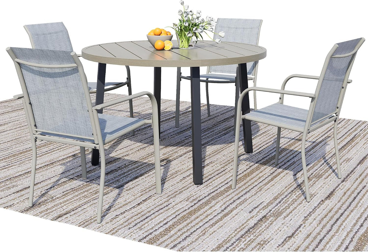 5-Piece Patio Furniture Set, Patio Table and Chairs Set of 4, Ivory Round Patio Table and Beige Chairs, Patio Furniture Set for Garden, Yard, Patio