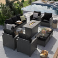 UDPATIO Patio Furniture Set with 44' Fire Pit Table, 8 Pieces Outdoor Sectional Conversation Sets, All-Weather Wicker Rattan Sofa Ottoman with 4' Thick Cushion for Garden Backyard Deck, Black