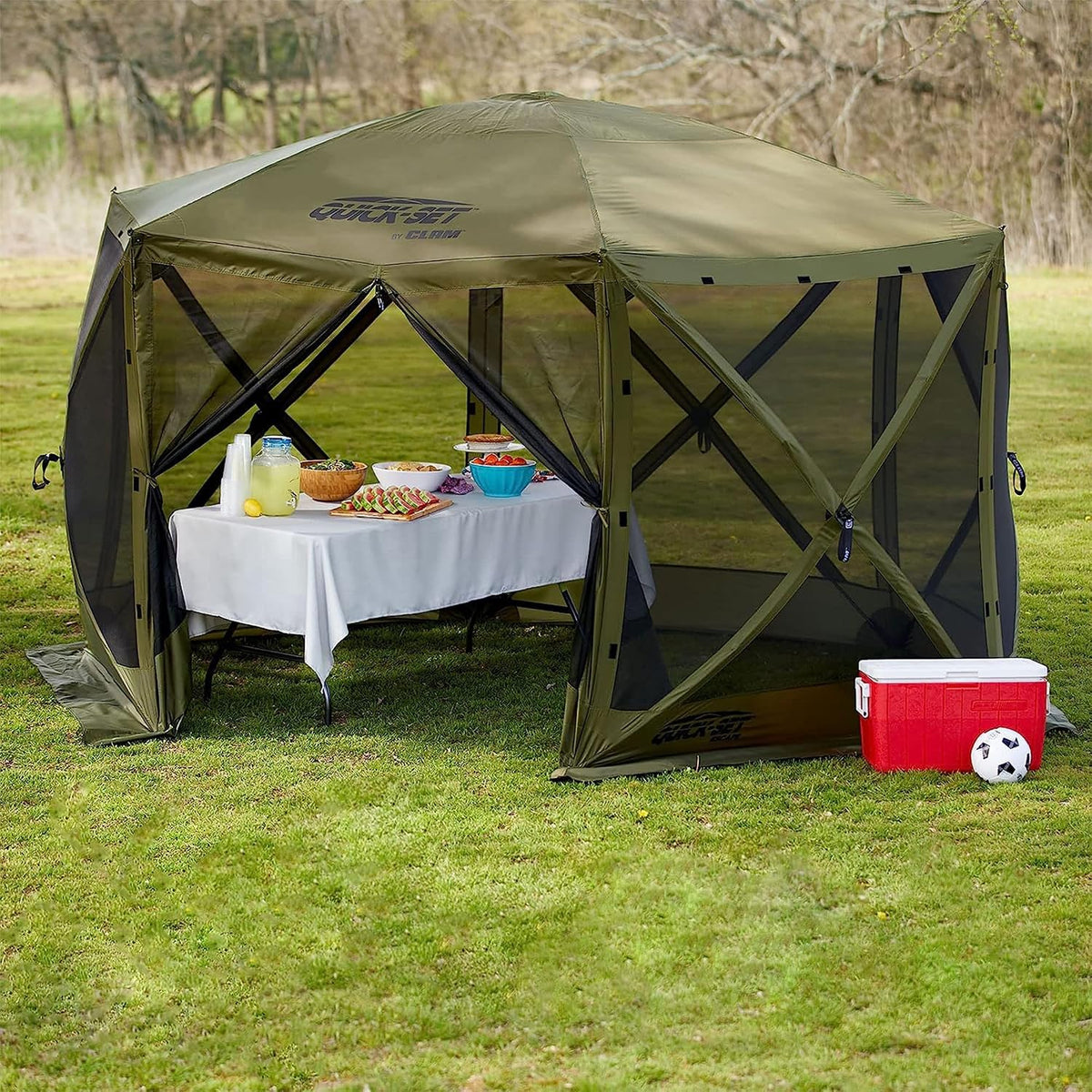 CLAM Quick-Set Pop Up Screen Tent, Pavilion, 12.5 ft, Instant Setup Green Large Outdoor Gazebo Canopy Shelter, Spacious 8-Person Bug-Free Tent for Parties, Backyard, Camping, Events - Green
