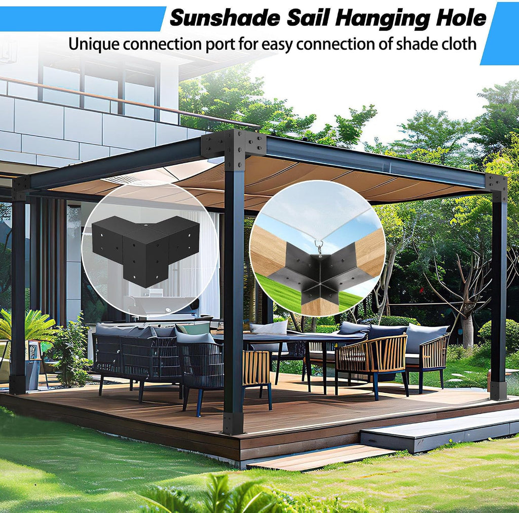 JEXALINE Aluminum Pergola Kit for 4'x4' Lumber, Heavy Duty Pergola Brackets with 3-Way & 4-Way Corner Brackets, DIY Gazebo Kit for Outdoor Patio Backyard Garden, Fits Actual 3.6' x 3.6' Wood