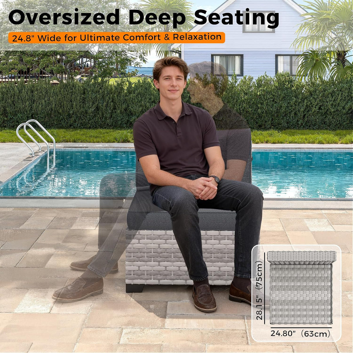 6-Piece Outdoor Patio Furniture Set, All-Weather Wicker Sectional Sofa with Deep Seating 4' Cushions, Heavy-Duty Steel Frame, Modular Rattan Couch for Backyard, Deck & Garden, Black