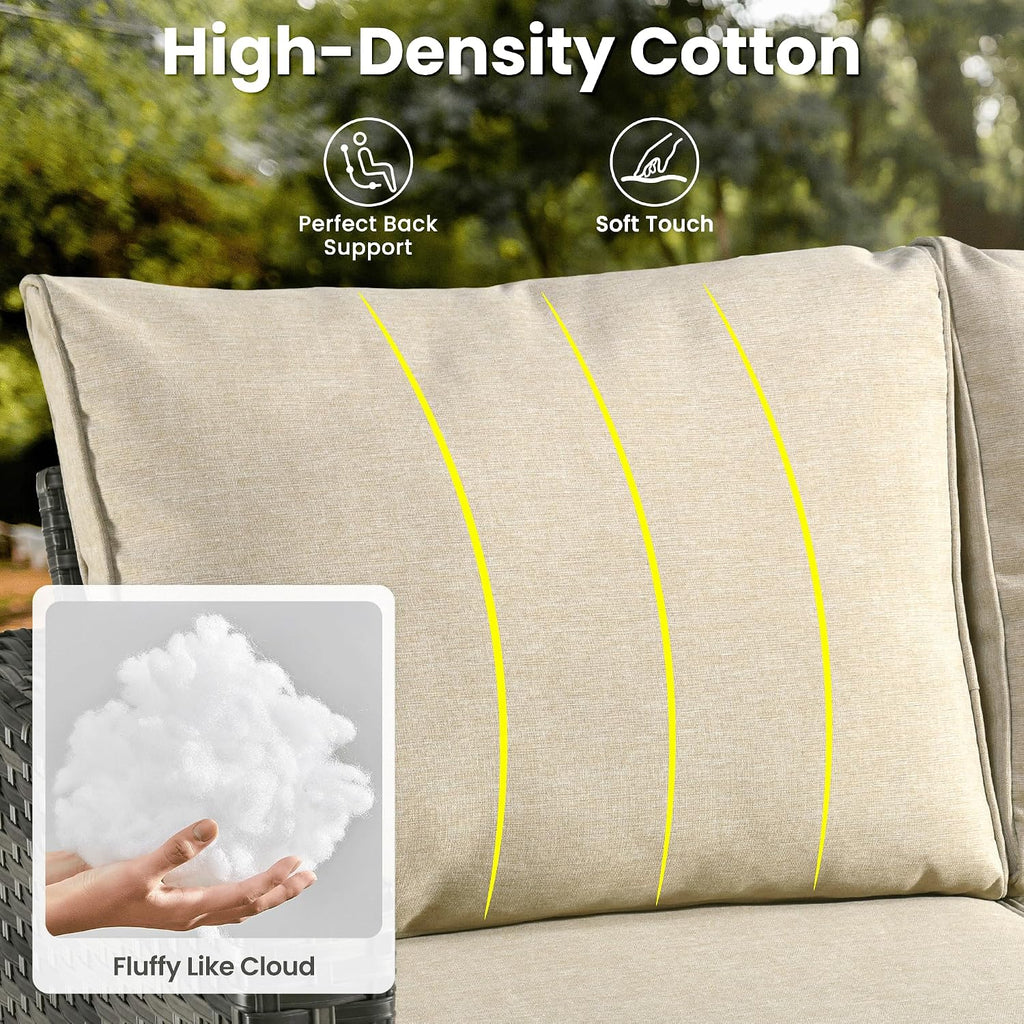 ovios 6 Pieces Patio Furniture Set, Outdoor Wicker Sofa Couch with Rocking Swivel Chairs Comfy Cushions, Modern Deep Seat Rattan Conversation Sets for Deck Porch, Beige