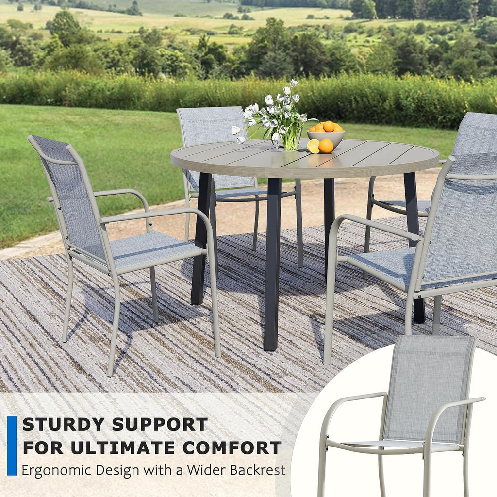 5-Piece Patio Furniture Set, Patio Table and Chairs Set of 4, Ivory Round Patio Table and Beige Chairs, Patio Furniture Set for Garden, Yard, Patio