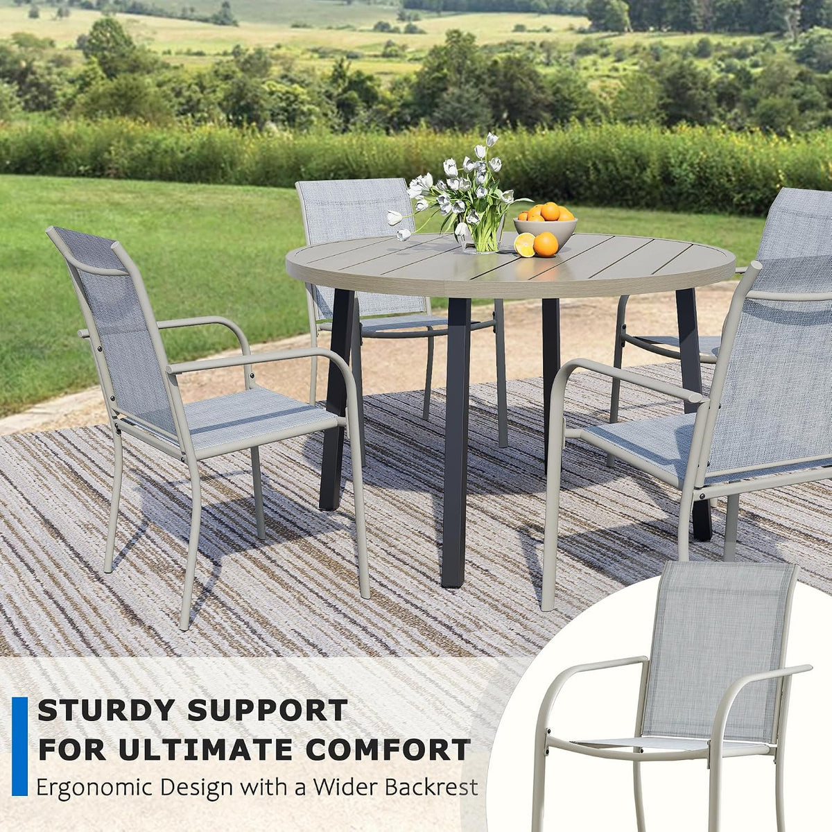 5-Piece Patio Furniture Set, Patio Table and Chairs Set of 4, Ivory Round Patio Table and Beige Chairs, Patio Furniture Set for Garden, Yard, Patio