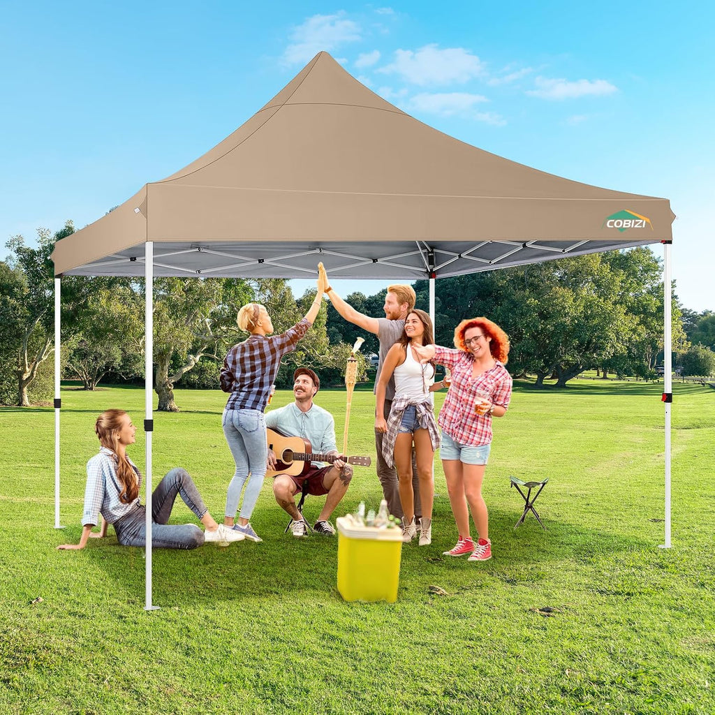 COBIZI 10x10 Pop Up with 3 Sidewalls, Canopy Tent 10x10 for Parties, Backyard, Commercial, Waterproof and Portable Instant Shelter UV50+ Outdoor Canopy Gazebo with 4 Sandbags(Khaki)