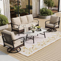 SUNSHINE VALLEY 4 PCS Metal Outdoor Patio Furniture Set, Patio Conversation Sets 1 3-Seater Sofa, 2 Swivel Chairs with 5.75' Extra Thick Cushion & Coffee Table, Black Frame Backyard Furniture, Beige